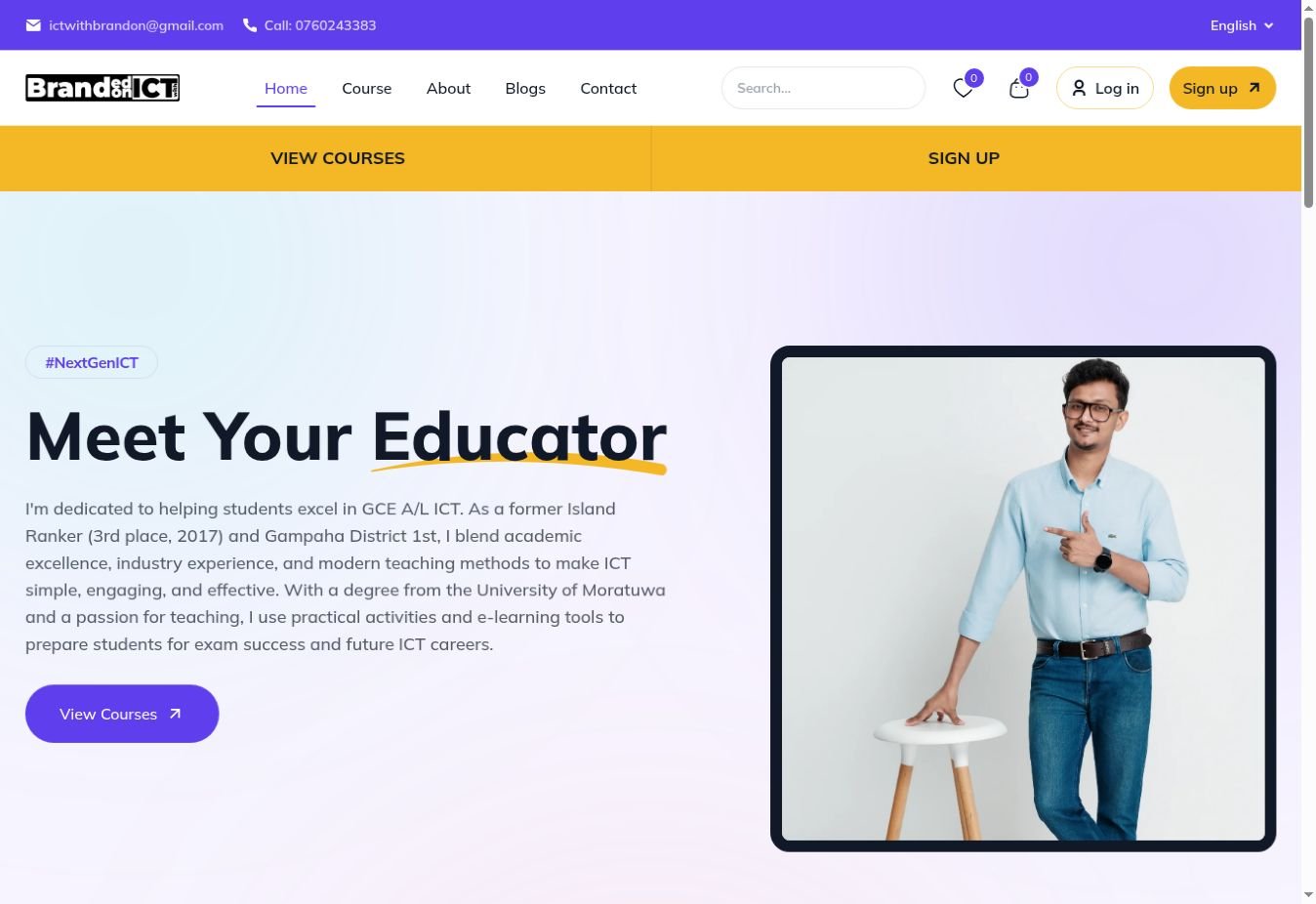 Landing-page screenshot of NEXTGEN ICT LMS