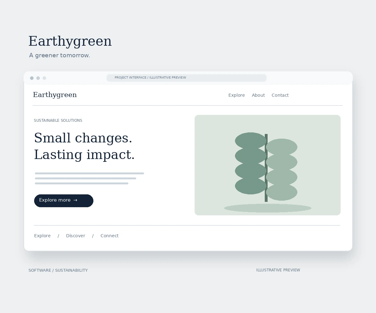 Illustrative Earthygreen Eco interface preview in navy and muted grey