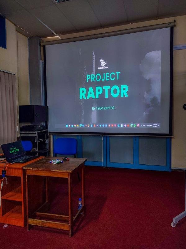 Lecture room with the Project Raptor presentation projected on screen