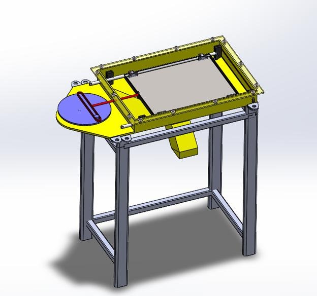 SolidWorks angled view of the sieve frame and rotating disc drive